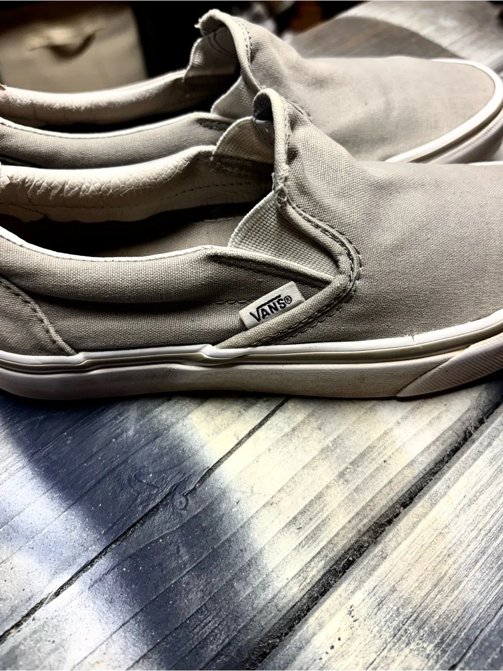 Vans Women's Slip-On Sneakers in Light Gray Canvas